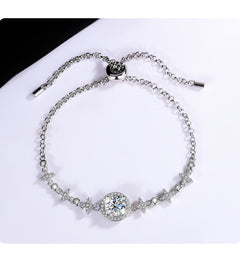 S925 Sterling Silver Bracelet Diamond Bracelet Starry Sky Round Bag Simple